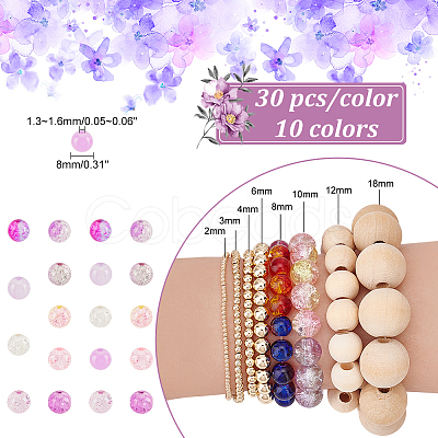 300Pcs 10 Color Baking Paint Crackle Glass Bead Strands CCG-PH0001-13A-1