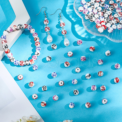 Handmade Flower Printed Porcelain Ceramic Beads PORC-LT0001-12C-1