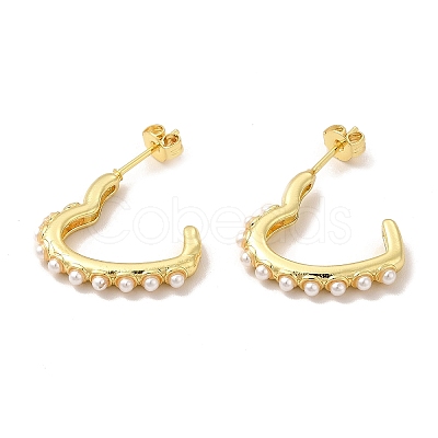 Rack Plating Brass Heart Stud Earrings with Plastic Imitation Pearl Beaded for Women EJEW-G342-17G-1