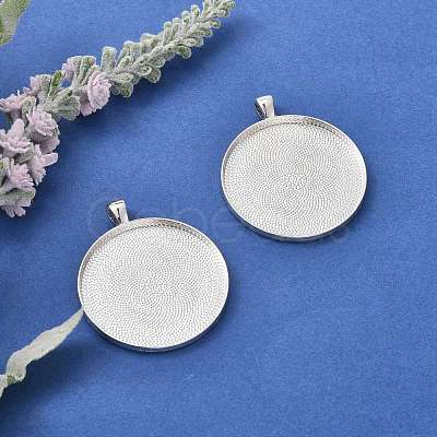 Tibetan Style Flat Round Alloy Big Pendant Cabochon Settings TIBEP-Q049-09AS-RS-1