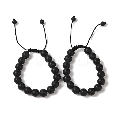 10mm Round Natural Black Onyx(Dyed & Heated) Braided Bead Bracelets BJEW-C067-01C-29-1