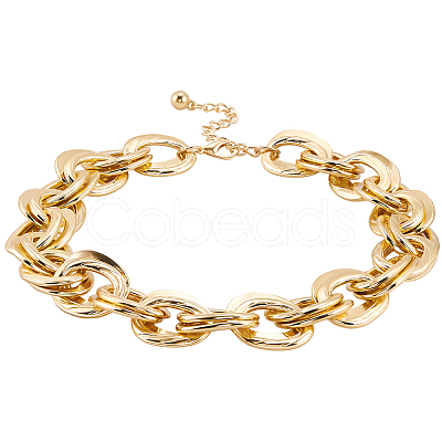 1Pc Zinc Alloy Twisted Double Ring Cable Chain Necklaces for Women NJEW-SP0001-12KCG-1