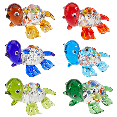 6Pcs 6 Colors Glass 3D Tortoise Figurines GLAA-SP0001-24-1