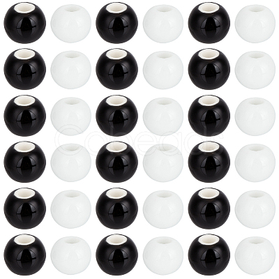 100Pcs 2 Colors Black & White Round Glossy Ceramic Porcelain Beads for Jewelry Making PORC-PA0001-38-1