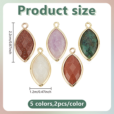 10Pcs 5 Styles Gemstone Faceted Horse Eye Pendants G-HY0001-82-1