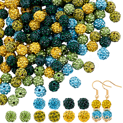 150Pcs 5 Colors Rhinestone Pave Disco Ball Beads RB-UN0001-16-1