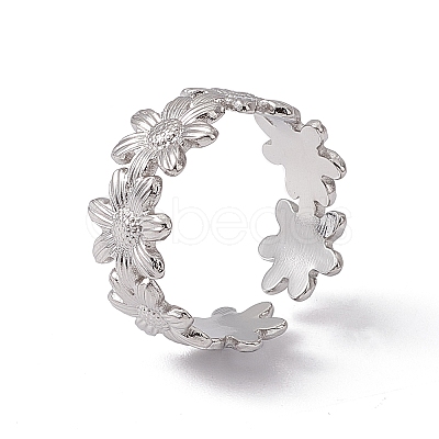 Non-Tarnish 304 Stainless Steel Ring Flower Wrap Open Cuff Ring for Women RJEW-C045-17P-1