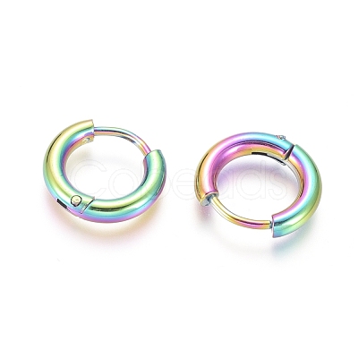 Ion Plating(IP) 304 Stainless Steel Huggie Hoop Earrings EJEW-F111B-13mm-Y-1