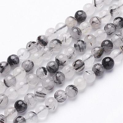 Natural Black Rutilated Quartz Beads Strands G-D295-6mm-1