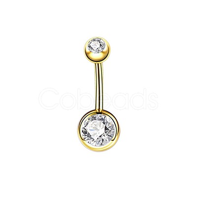 304 Stainless Steel Clear Cubic Zirconia 15 Gauge Round Belly Button Rings WGFD174-02-1