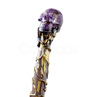 Skull Natural Amethyst Magic Wand with Resin Stick PW-WG2DDC6-05-1