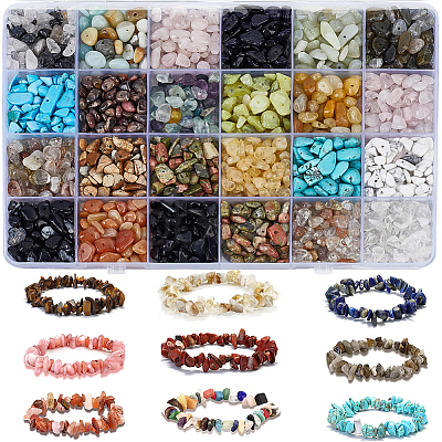 24 Styles Natural & Synthetic Mixed Gemstone Chip Beads G-PA0001-98-1