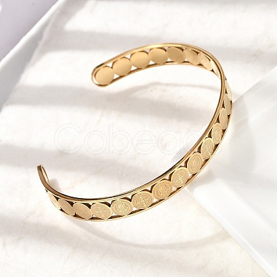 201 Stainless Steel Open Cuff Bangles for Women BJEW-Z162-01G-1