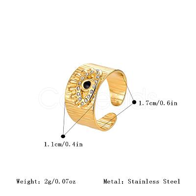 304 Stainless Steel Rhinestone Cuff Open Rings for Women CV9797-1-1