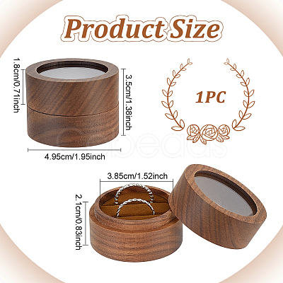 Round Walnut Wooden Engagement Ring Boxes CON-WH0093-03A-1