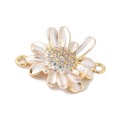 Flower Brass Micro Pave Clear Cubic Zirconia Connector Charms KK-M326-06-G02-1