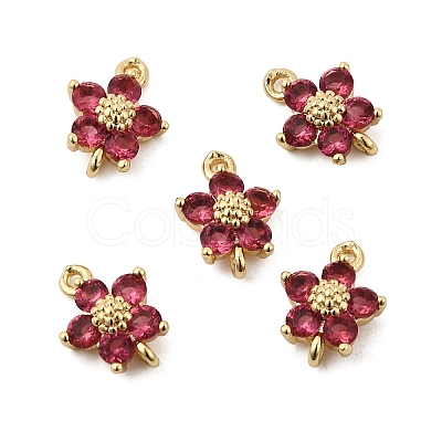 Brass Pave Cubic Zirconia Flower Links Connector Charms KK-H089-34G-05-1