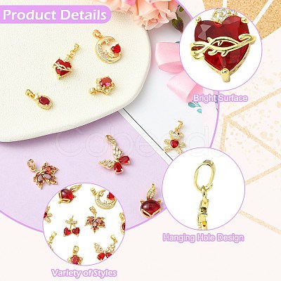 9Pcs Brass Micro Pave Cubic Zirconia Pendants KK-CJ0003-99-1