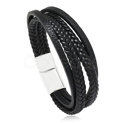 Minimalist Braided Leather Magnetic Clasp Bracelet for Men - Retro and Trendy Design ST9092173-1