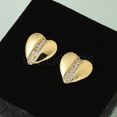 Brass Micro Pave Clear Cubic Zirconia Stud Earrings for Women EJEW-U034-02G-03-1