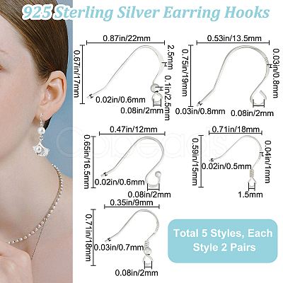 10 Pairs 5 Style 925 Sterling Silver French Hooks with Coil and Ball STER-BBC0006-07-1