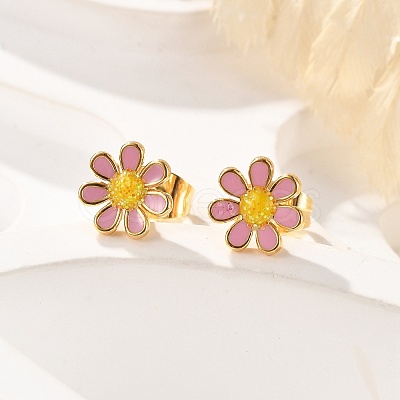 304 Stainless Steel Enamel Stud Earrings EJEW-B009-18G-1