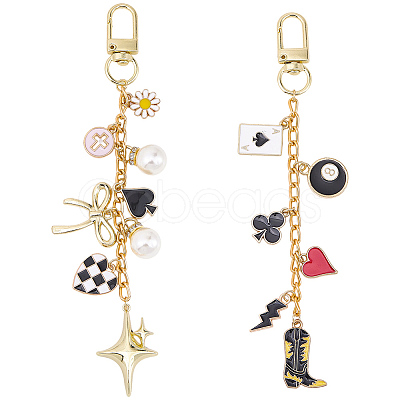 2Pcs 2 Styles Alloy Enamel Pendant Decorations HJEW-BM0001-46C-1