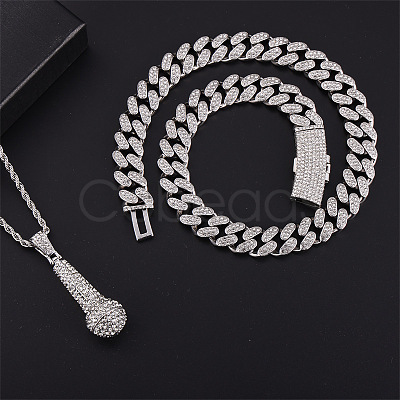 Alloy Crystal Rhinestone Microphone Pendant Double Layer Necklaces FS-WG7349E-03-1