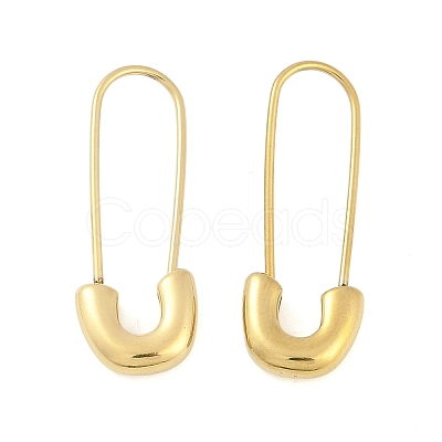304 Stainless Steel Safety Pin Charm Huggie Hoop Earrings for Women Ion Plating(IP) EJEW-C096-41G-1