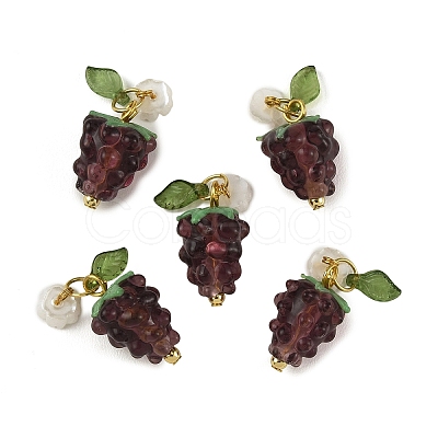 5Pcs Grape Handmade Lampwork & Resin & Acrylic Pendants PALLOY-YW00128-04-1