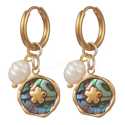 3 Pairs 3 Styles 304 Stainless Steel & Natural Paua Shell Hoop Earrings EJEW-JE06952-1