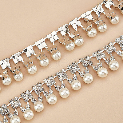 Brass & ABS Imitation Pearl & Rhinestone Cup Chains CHC-BC0001-21-1