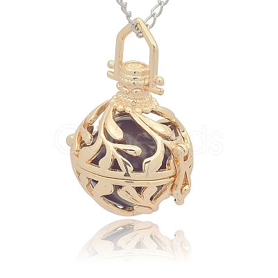 Golden Tone Brass Hollow Round Cage Pendants KK-J227-06G-1