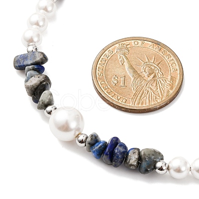 Natural Lapis Lazuli Chip Beads Bracelets & Necklaces Sets SJEW-JS01357-02-1