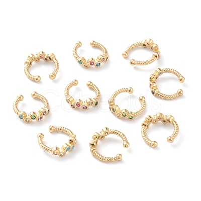 Brass Micro Pave Cubic Zirconia Cuff Earrings EJEW-H109-03G-1