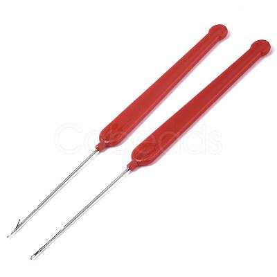 Platinum Tone Plastic Handle Iron Crochet Hooks Needles TOOL-R093-01-1