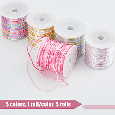 5 Rolls 5 Colors Segment Dyed Nylon Rattail Satin Cords NWIR-FH0001-04B-1