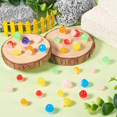 30Pcs 2 Styles Luminous Resin Mushroom Ornament RESI-TA0004-04A-1
