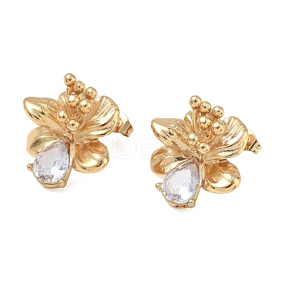 Valentine's Day 304 Stainless Steel Cubic Zirconia Stud Earrings for Women EJEW-F411-01G-02-1
