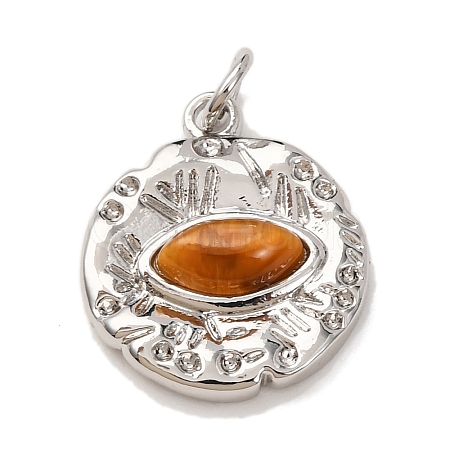 Brass & Natural Tiger Eye Pendants KK-A279-12P-1