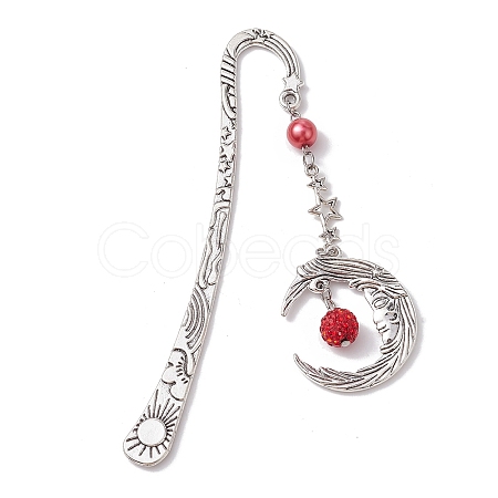 Alloy Moon Pendant Bookmark AJEW-JK00296-05-1