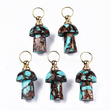Assembled Natural Bronzite and Synthetic Turquoise Openable Perfume Bottle Pendants LS-G-S366-057A-1