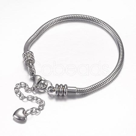 Tarnish Resistant 304 Stainless Steel European Round Snake Chains Bracelets STAS-J015-04-1