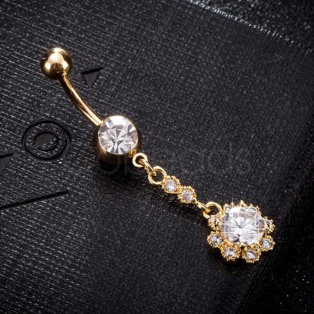 Brass Cubic Zirconia Navel Ring AJEW-EE0004-32A-1