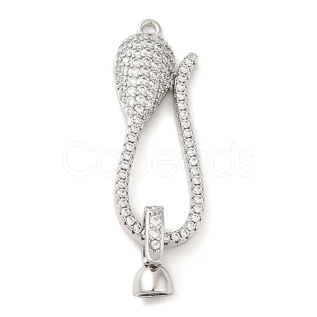 Rack Plating Brass Micro Pave Clear Cubic Zirconia Fold Over Clover Clasps KK-H447-06P-1