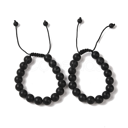 10mm Round Natural Black Onyx(Dyed & Heated) Braided Bead Bracelets BJEW-C067-01C-29-1