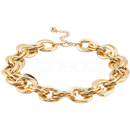 1Pc Zinc Alloy Twisted Double Ring Cable Chain Necklaces for Women NJEW-SP0001-12KCG-1