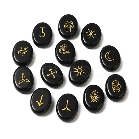 13Pcs Natural Obsidian Rune Stone G-C095-02C-1