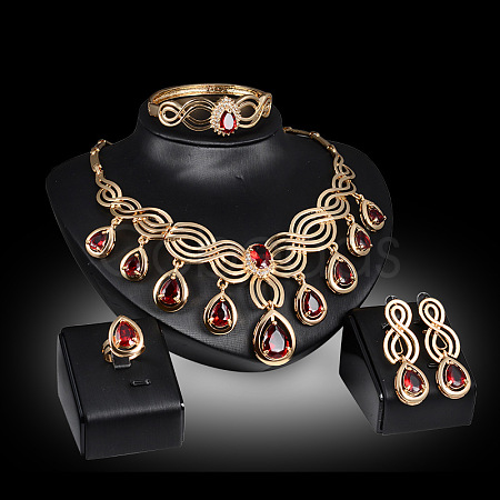 Teardrop Alloy Rhinestone Pendant Necklaces & Stud Dangle Earrings & Bangles & Rings Sets FS-WGBA23F-01-1