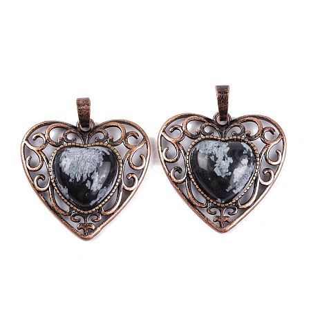 Natural Snowflake Obsidian Peach Love Heart Pendants G-G158-01-03-1